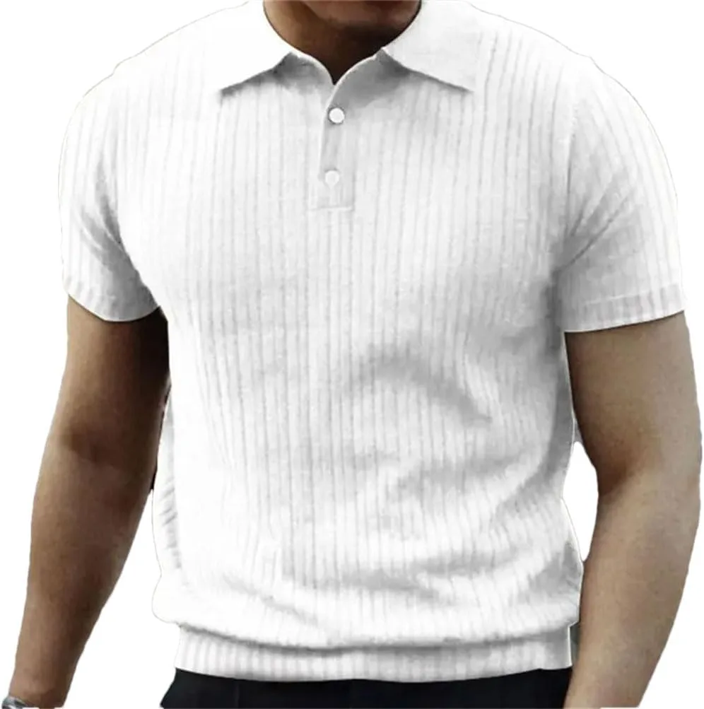 

Мужской повседневный пуловер с коротким рукавом и полосатым лацканом