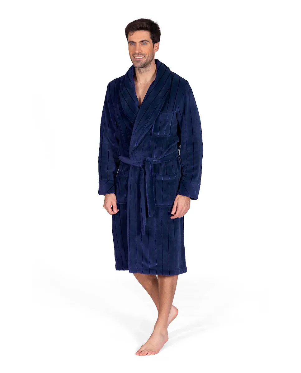 

Длинный мужской халат в полоску из шерсти SOY, синий