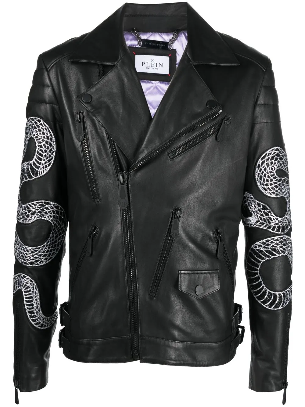 

Байкерская куртка со змеиным принтом Philipp Plein, черный