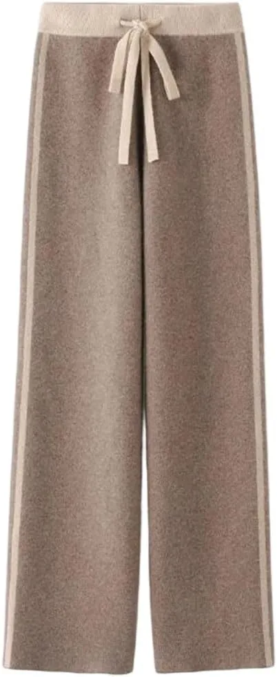 Женские шерстяные брюки с высокой талией, широкими штанинами, прямого кроя, из кашемира, зимнего стиля Generic, Lighttan
