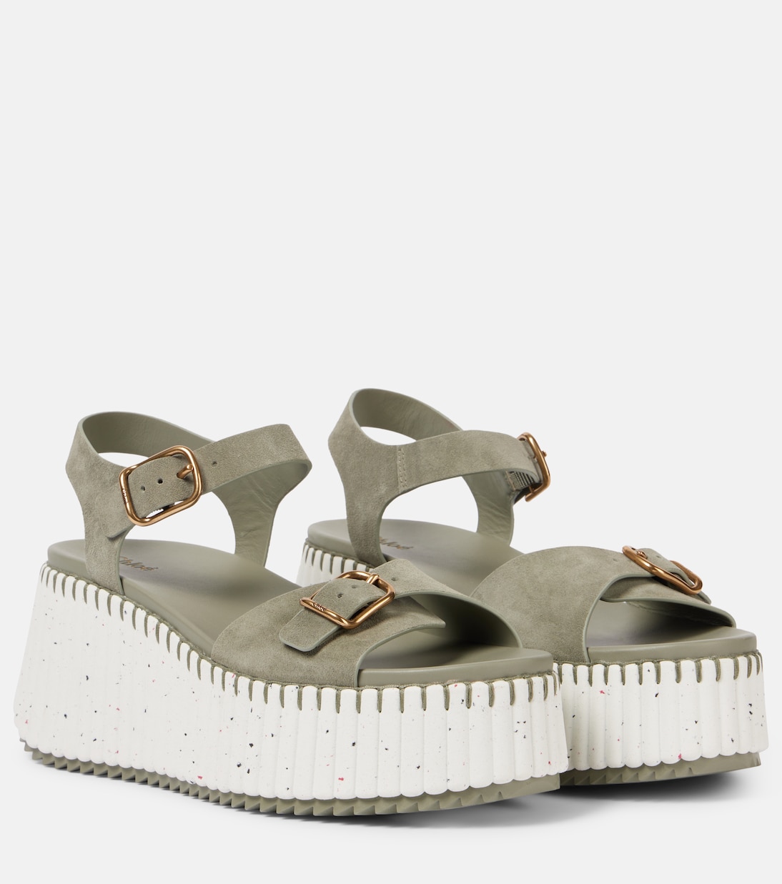 Сандалии на платформе из замши Nama Chloé, Soft Khaki