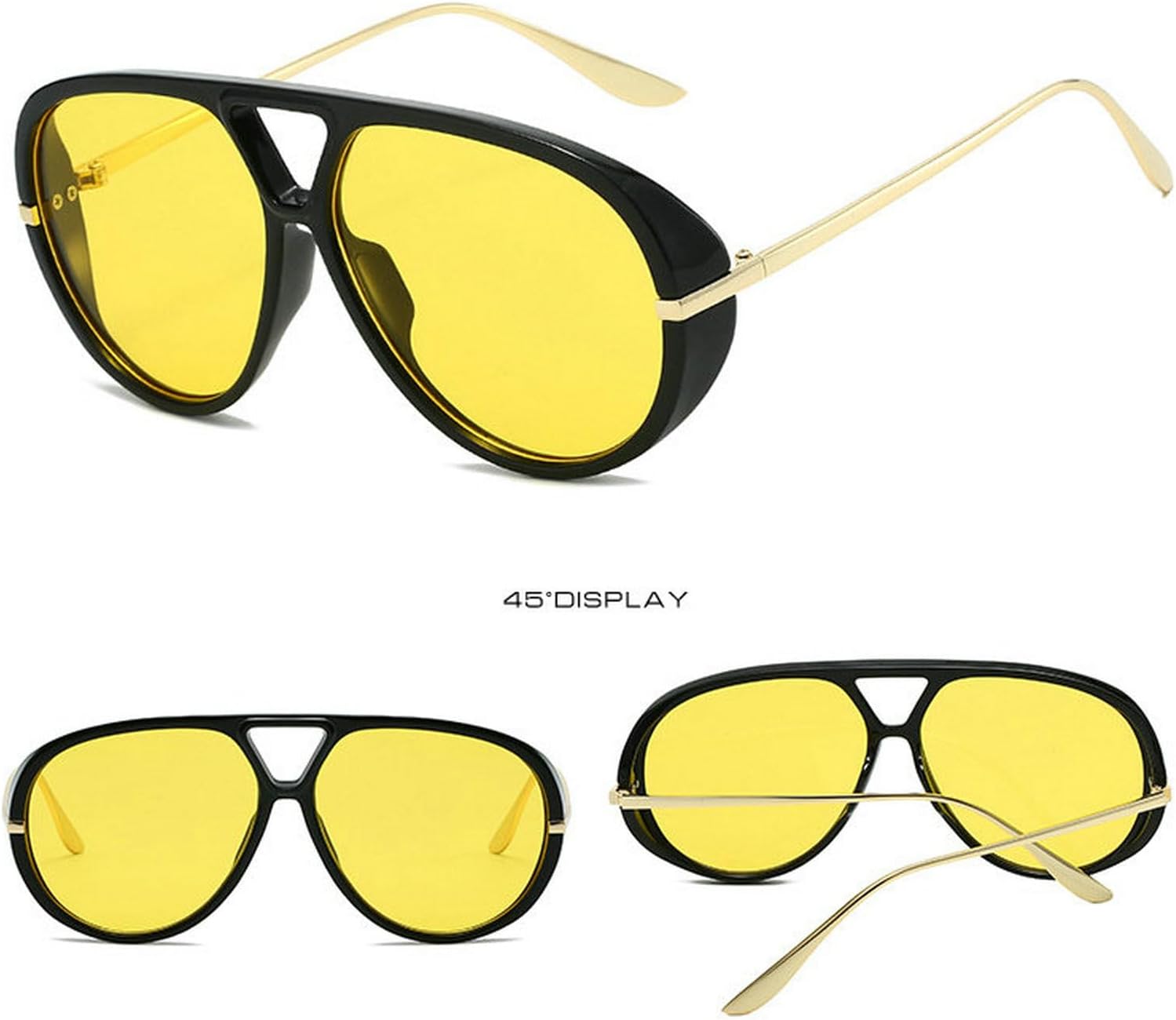 

COTIA Модные солнцезащитные очки-пилот большого размера для женщин и мужчин, квадратные, в стиле ретро, ​​с двойным дужком, для вечеринок на открытом воздухе, Black Yellow