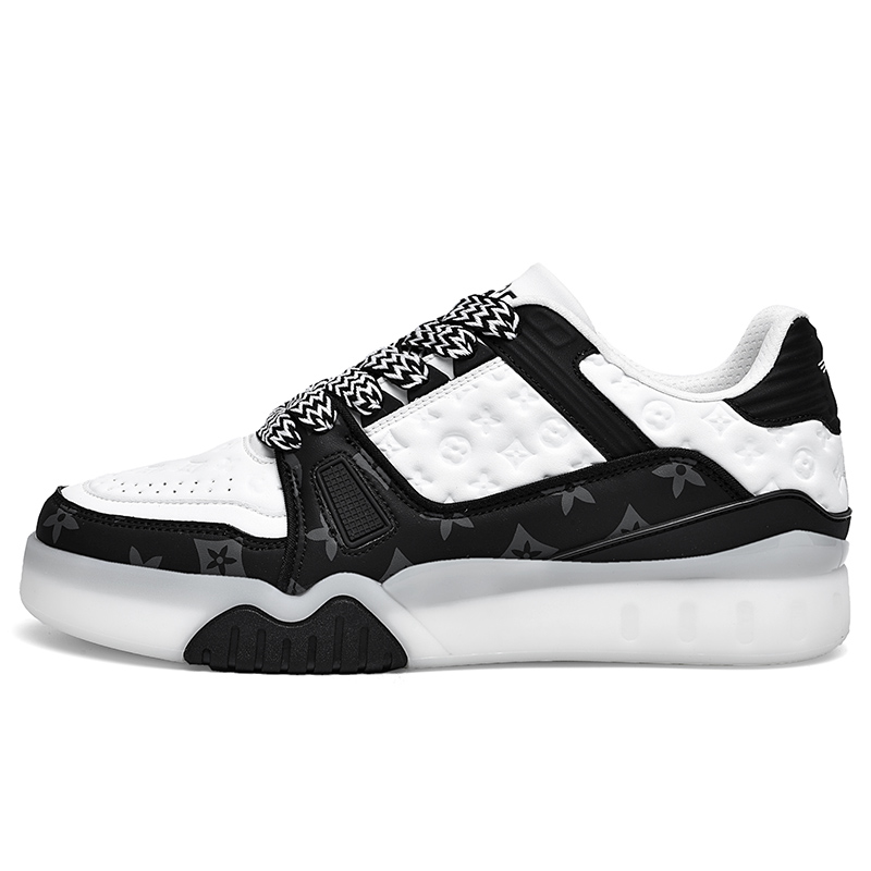 

VAEL Скользоустойчивые амортизирующие износостойкие легкие дышащие увеличивающие рост низкие скейтборд кроссовки мужские бело-черные, цвет White Black