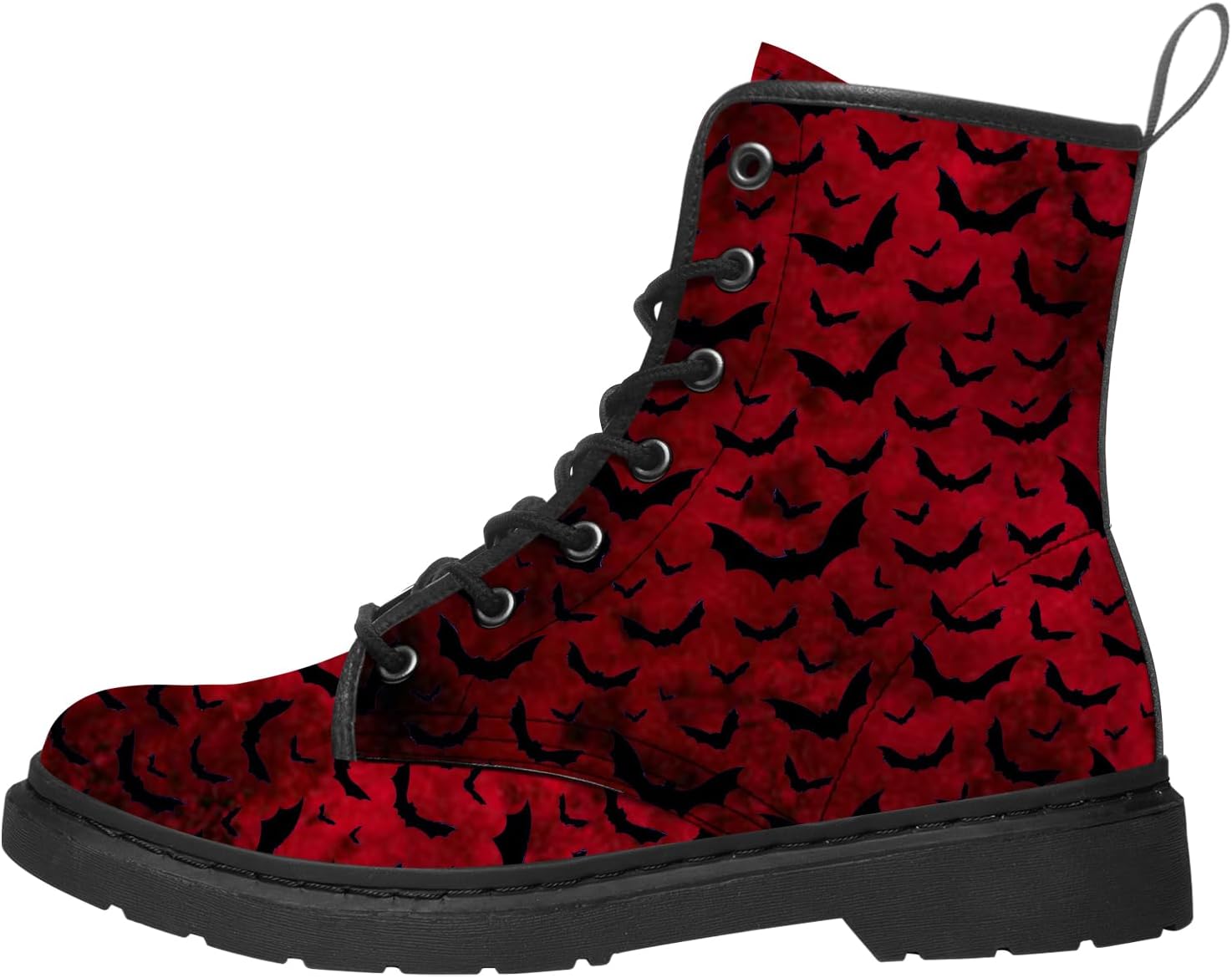 

Ботинки с узором в виде летучей мыши для мужчин и женщин, военные ботинки, ботинки из искусственной кожи, шнуровка, ботильоны, обувь, подарки для друзей Lodaden, черный/красный