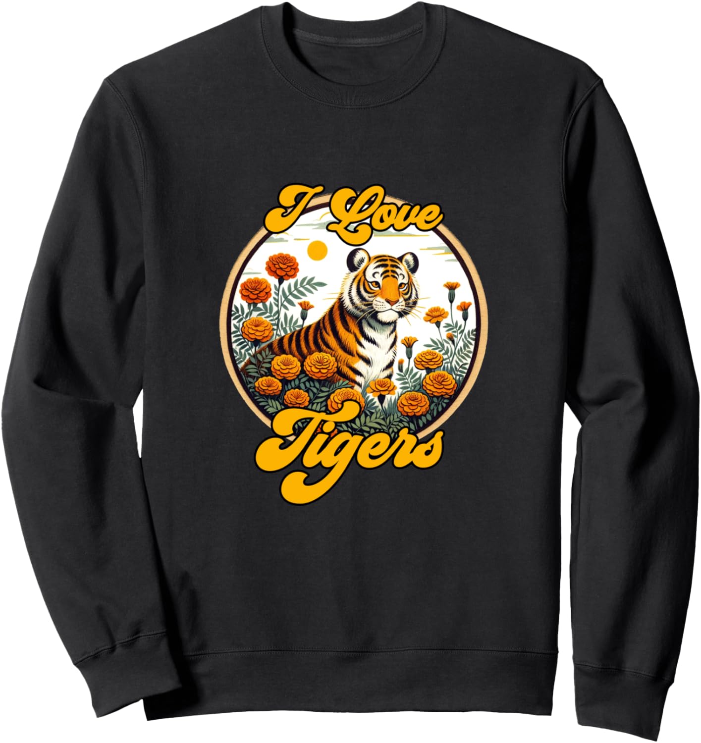 

Я люблю тигров. Милый рисунок тигра. Ретро-толстовка с тиграми Retro Tiger Lover Snugg, черный