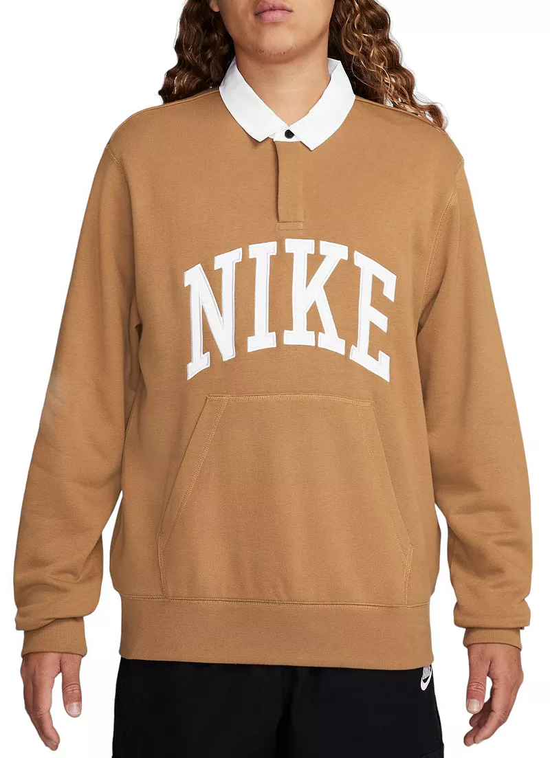 

Мужская флисовая футболка-поло с длинными рукавами Nike Club, цвет Flax