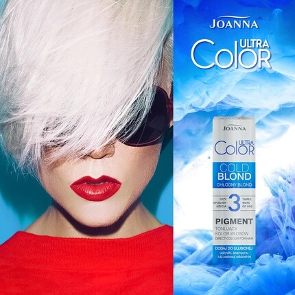 Joanna Тонирующий пигмент для волос Ultra Color Pigment - нейтрализует нежелательные желтые тона - с кондиционером и шампунем отдельно - холодный блонд 100 мл — фото 3
