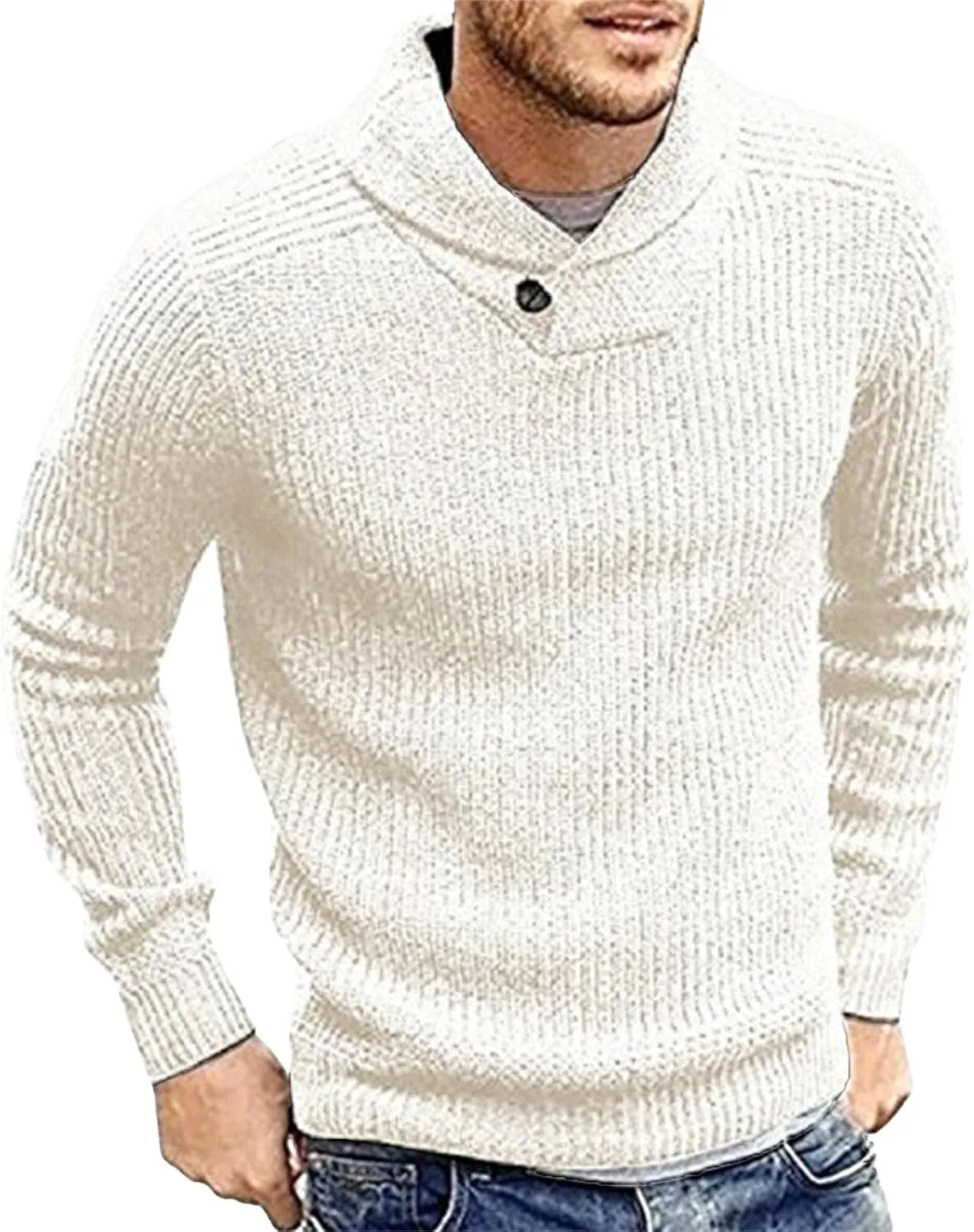 

Шерстяной пуловер с воротником-шалью для мужчин, длинный рукав, casual, slim fit