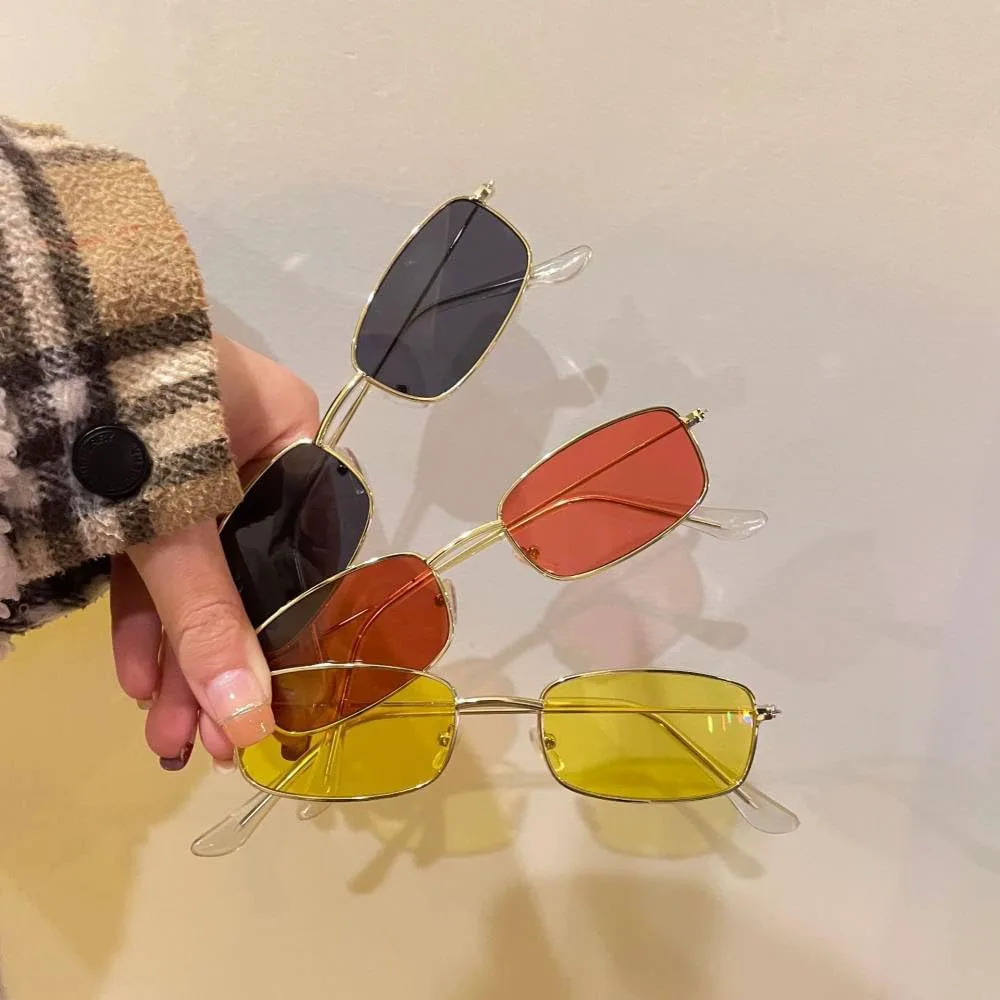 

Металлические солнцезащитные очки женские, ретро, ​​для путешествий, маленькие прямоугольные, мужские, черные, желтые, красные, зеркальные, винтажные TYUVIVO, 6