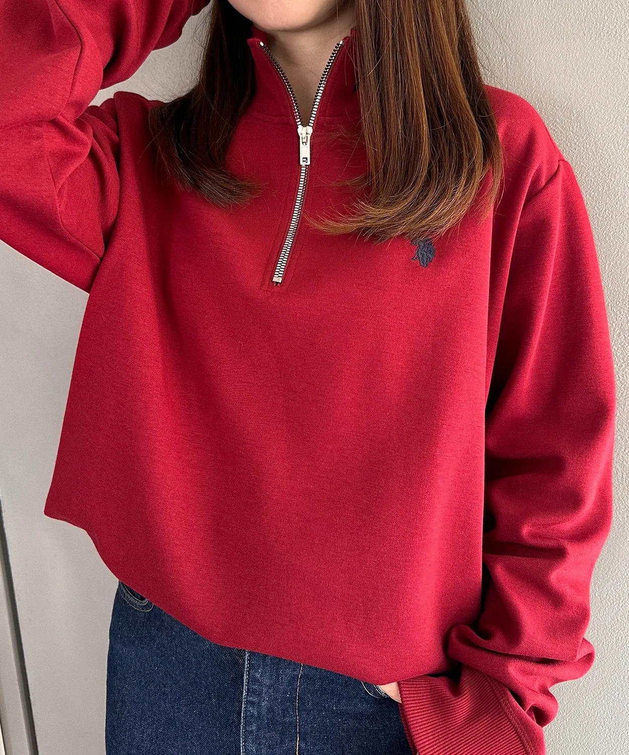 Свитшот с полузастежкой U.S. POLO ASSN. двойной лицевой стороной серый — фото 4