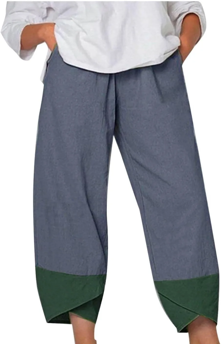 Капри для женщин летняя мода пэчворк укороченные удобные широкие штаны мешковатые брюки палаццо с карманами Generic, темно-синий