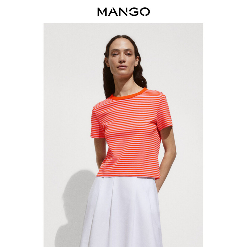 

Женская футболка Mango в полоску с круглым вырезом, красный
