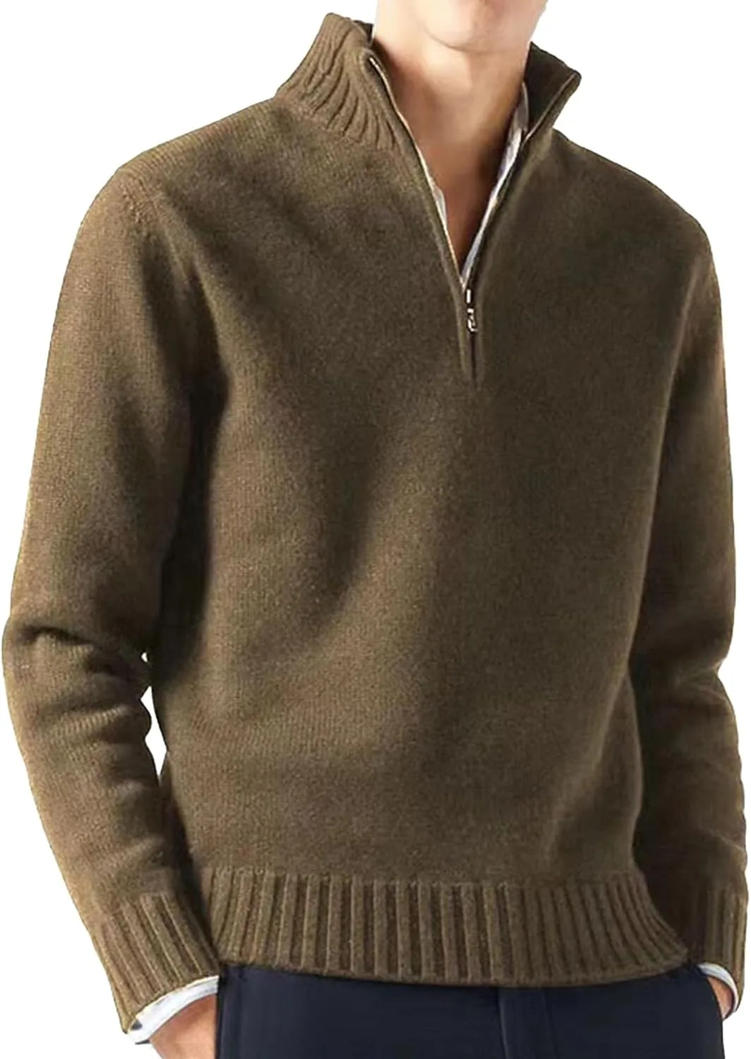

Мужской вязаный пуловер с воротником стойкой, мягкий, casual, slim fit, с молнией на четверть Gsywaipei