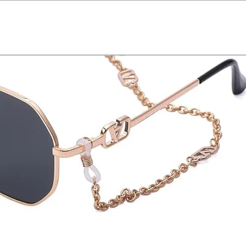 

Металлические солнцезащитные очки с цепочкой, уникальные многоугольные солнцезащитные очки, классические для женщин, ретро-модные солнцезащитные очки UV400 MTZJH, 7