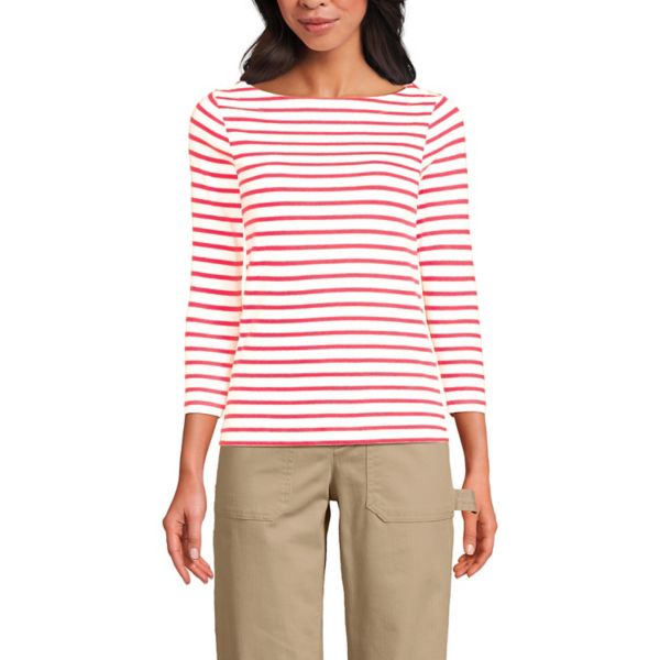 

Женский матросский джемпер с лодочкой Lands' End, цвет ivory berry stripes