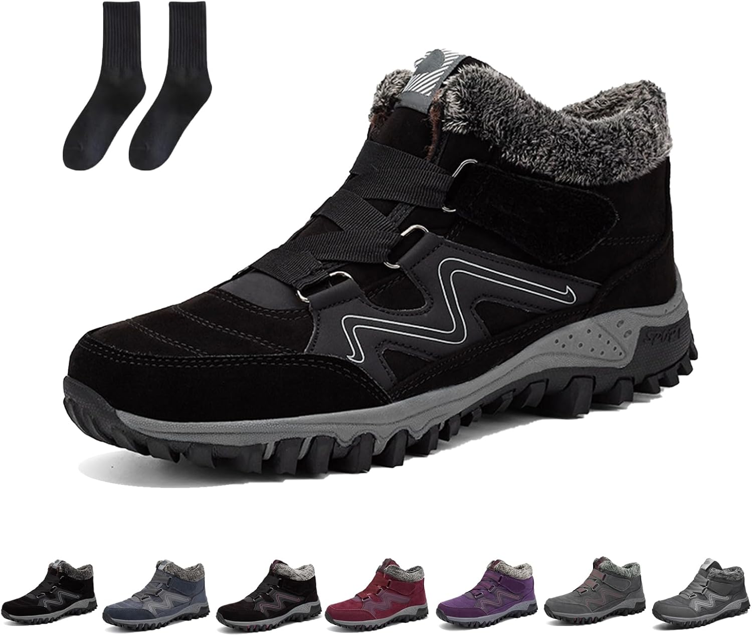 

Мужские зимние ботинки повседневные легкие снежные ботинки - водонепроницаемые, теплые зимние ботинки для походов и работы, удобные ботинки для прогулок на улице Generic, черный