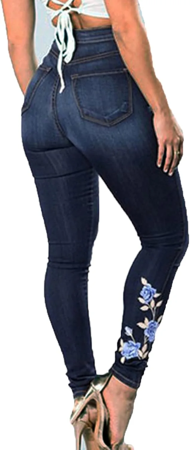 

Andongnywell джинсы женские с цветочной вышивкой high waist stretch