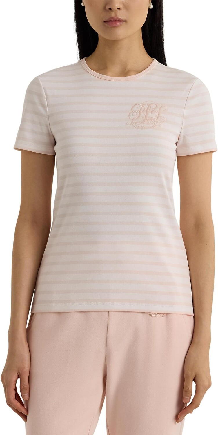 

Футболка LAUREN Ralph Lauren Striped Stretch Cotton Crew Neck Tee, цвет White/Pink Opal