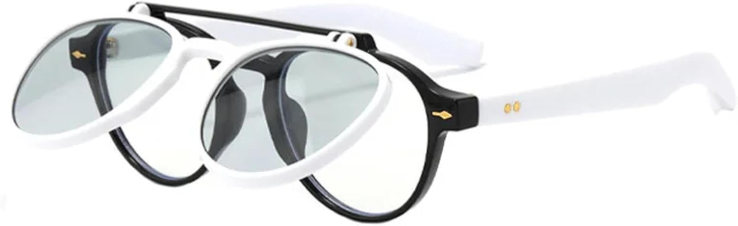 

Классические солнцезащитные очки-книжки для женщин и мужчин, популярные, с двойной перемычкой, в стиле панк, с градиентом и заклепками, круглые, с защитой от УФ-излучения UV400 MWTSYSQ, Whiteblack-lightgray