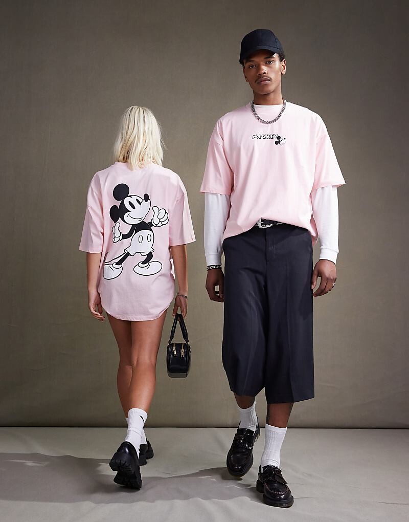 

ASOS DESIGN – Disney – Унисекс – Футболка оверсайз размытого розового цвета с принтом Микки Мауса