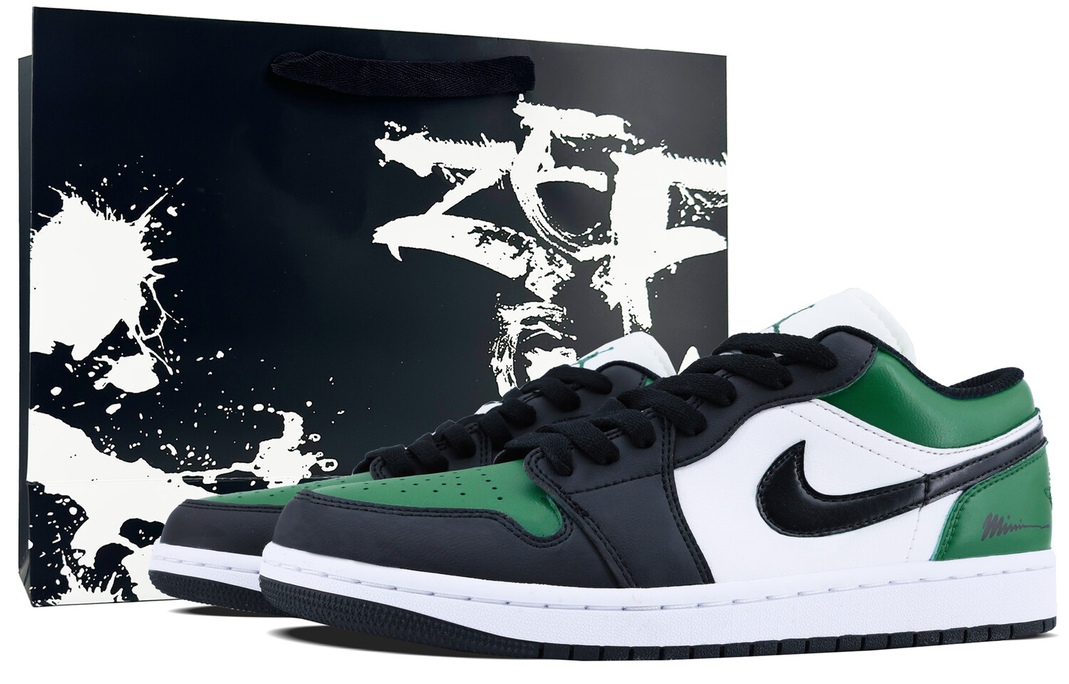 

Кроссовки Air Jordan 1 Vintage Basketball Shoes Men Low-top Black/white/green, зеленый