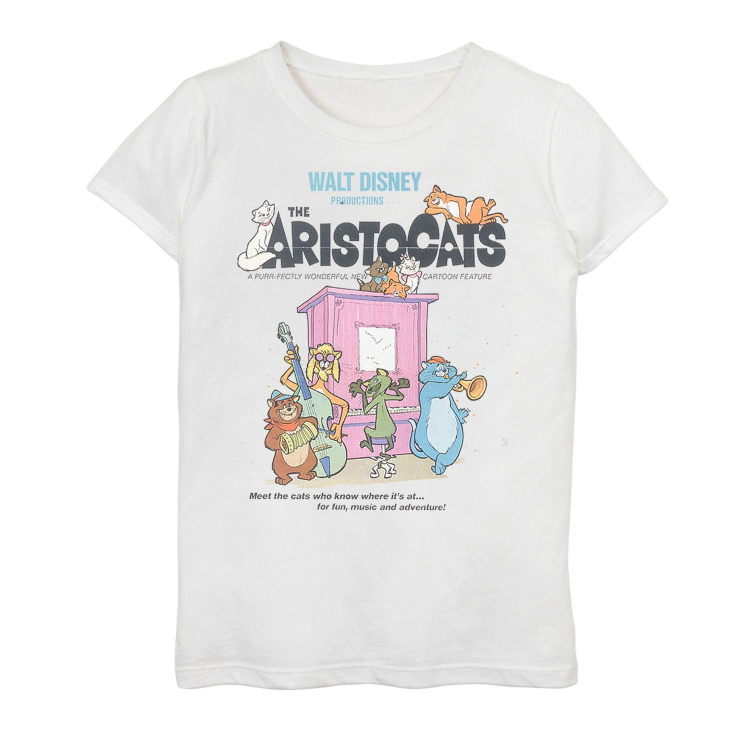 

Классическая футболка с графическим рисунком и плакатом Disney's The Aristocats для девочек 7–16 лет, групповая фотография Disney