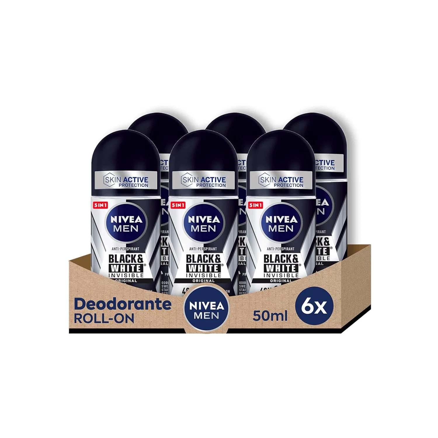 Мужской дезодорант-антиперспирант NIVEA MEN Black & White Invisible Original Roll-On 6 x 50 мл Nivea Men