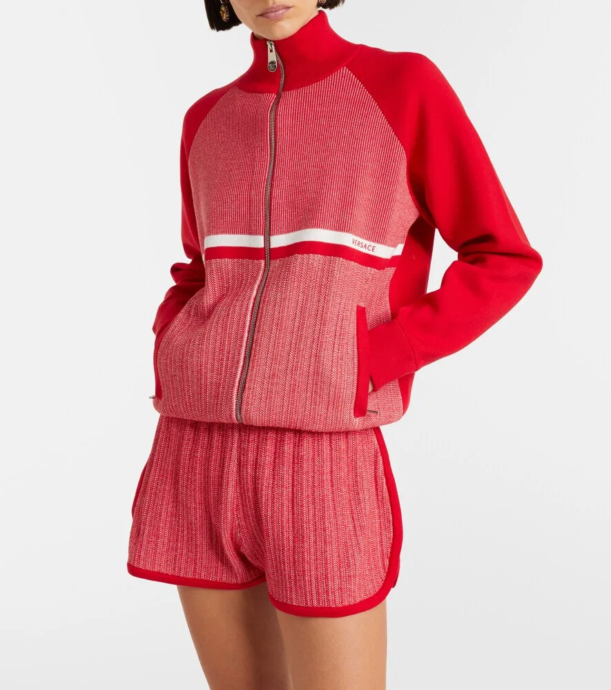 Жаккардовая куртка из смесовой хлопковой ткани Versace, красный — фото 4