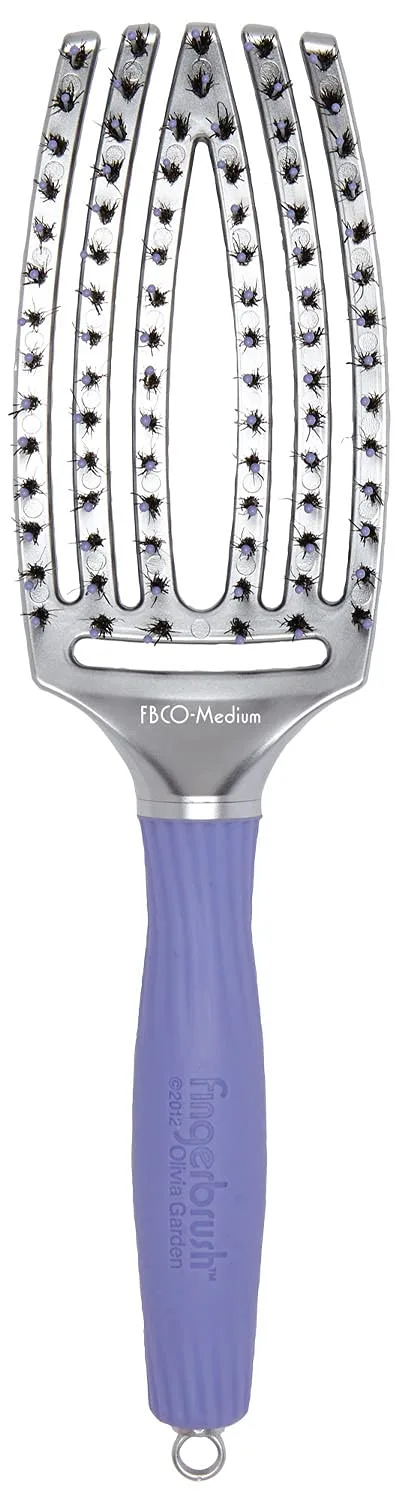 Насадка-щетка Olivia Garden Fingerbrush Combo с изогнутой и вентилируемой поверхностью для сушки феном - ионная, со 100% щетиной из кабана - подходит для всех типов волос. Средний, Black, Grey, Purple