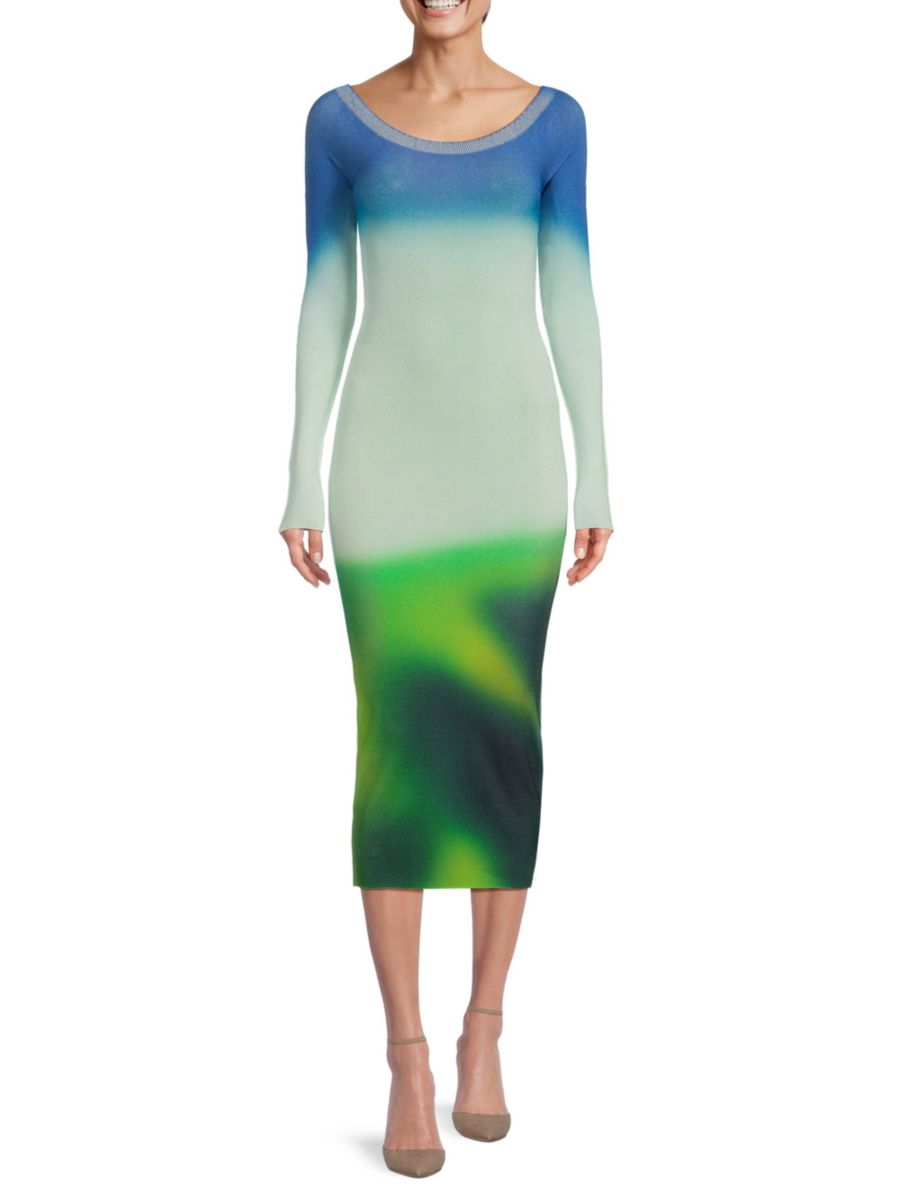 

Платье-миди Blurred Ombre Off-White, цвет Green Multi