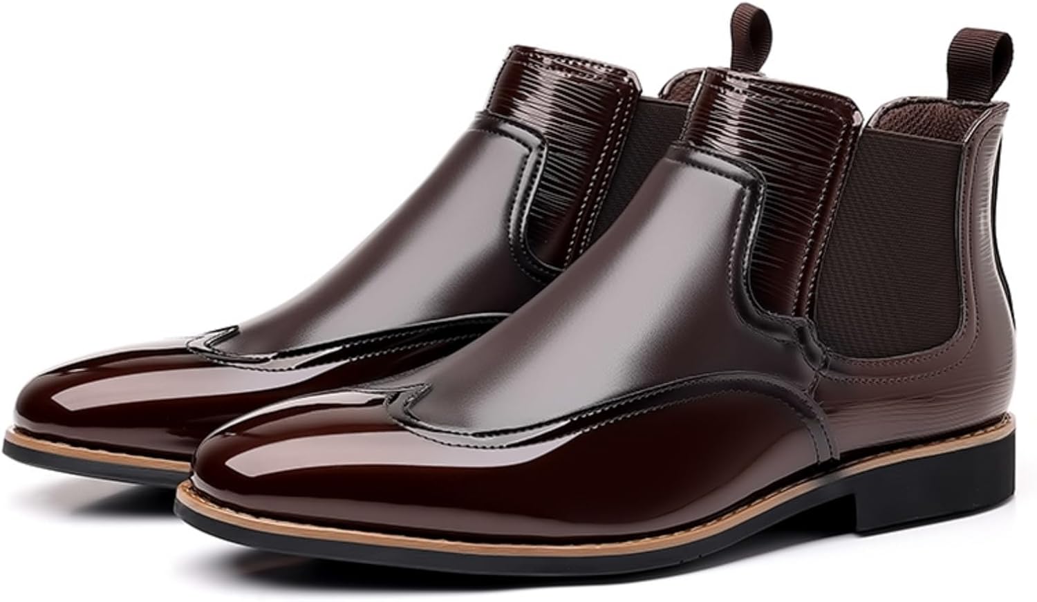 

Мужские кожаные ботинки Челси с блестящей и матовой отделкой, заостренный носок, декоративные перфорации, ботильоны с эластичными боковыми вставками, слипоны, обувь для делового, формального, офисного и повседневного ношения Kelibasi, Brownness