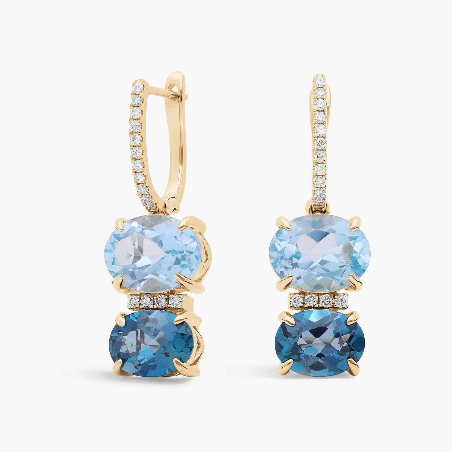 

Серьги-капли с топазами London Blue и Sky Blue с бриллиантами из желтого золота 14 карат Blue Nile