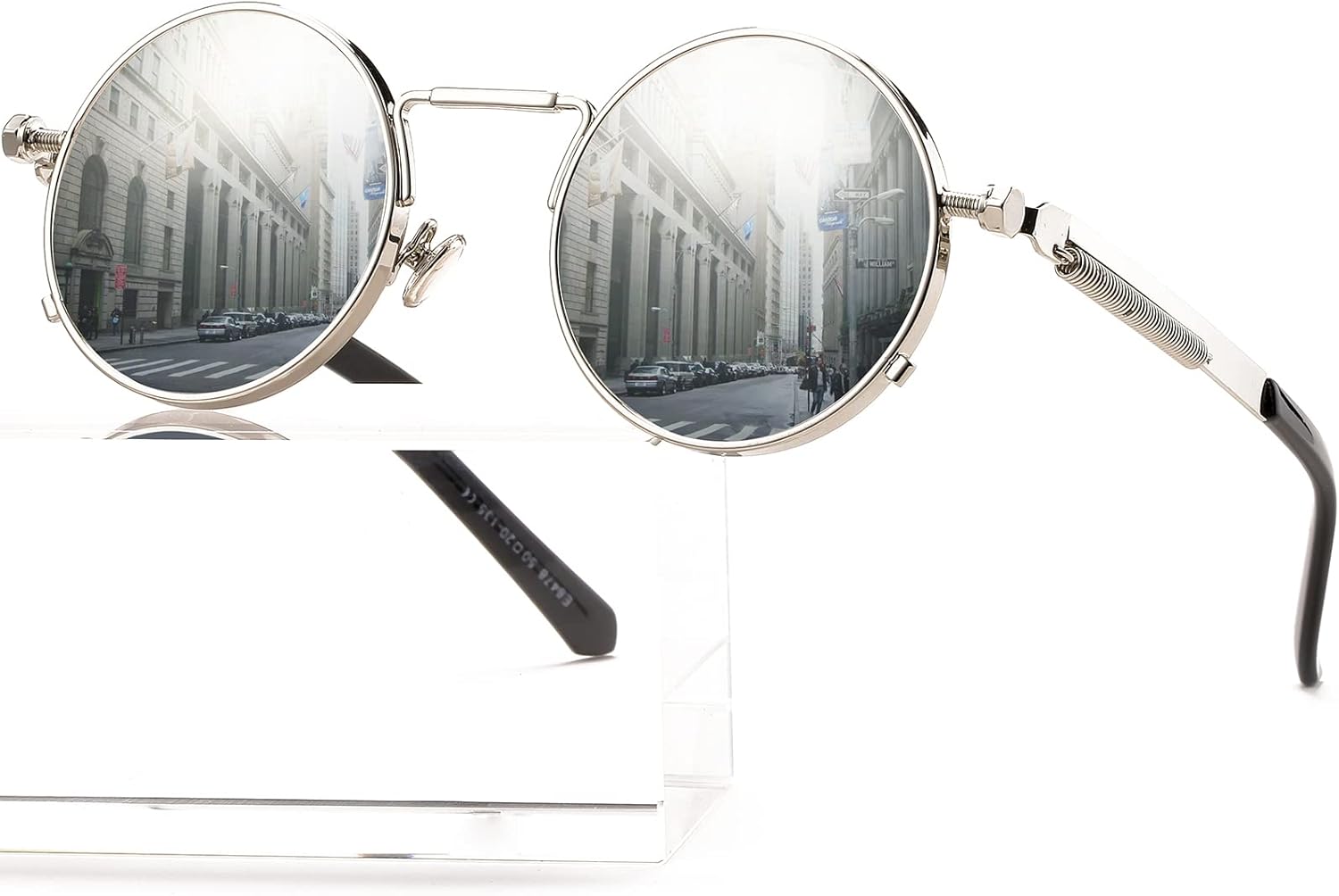 

Солнцезащитные очки AIEYEZO круглой формы в стиле стимпанк, модные ретро-очки в готической металлической оправе, линзы со 100% защитой от УФ-излучения, Silver/Silver Mirror