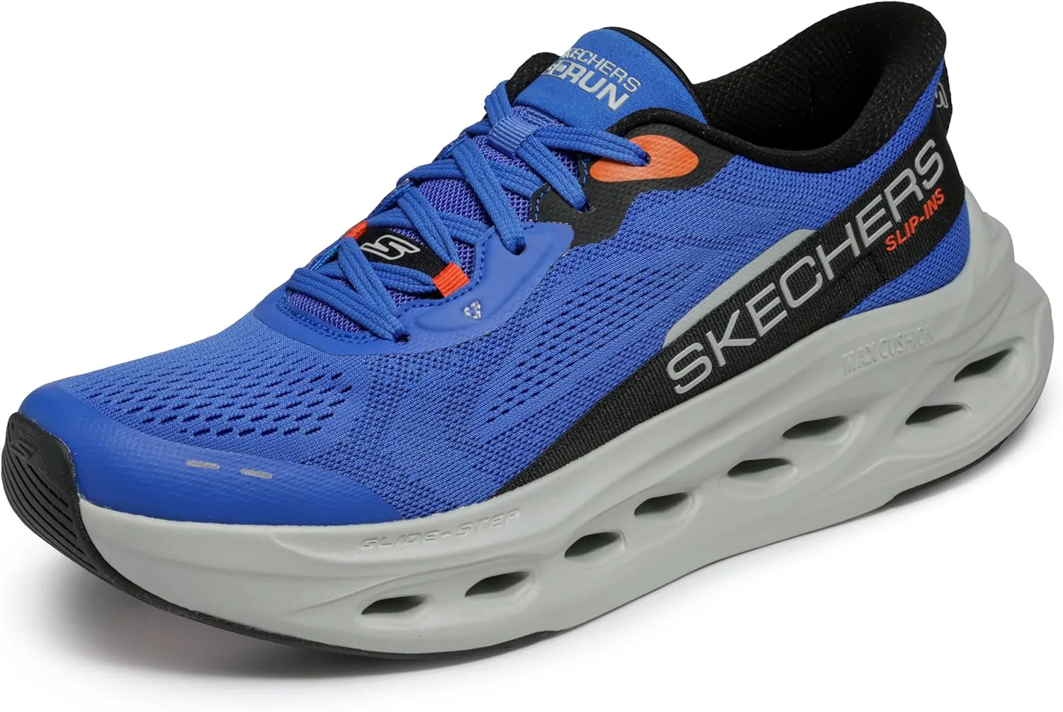 Мужские кроссовки Skechers Max Cushioning Glide Step с амортизацией, надевание без помощи рук, синий/оранжевый