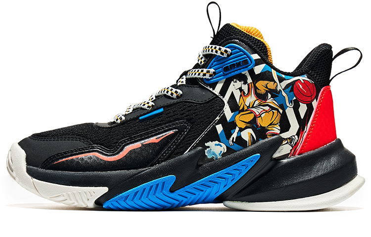 

Противоскользящие износостойкие высокие детские баскетбольные кроссовки Black Blue Kids' ERKE KIDS, черный/темно-синий