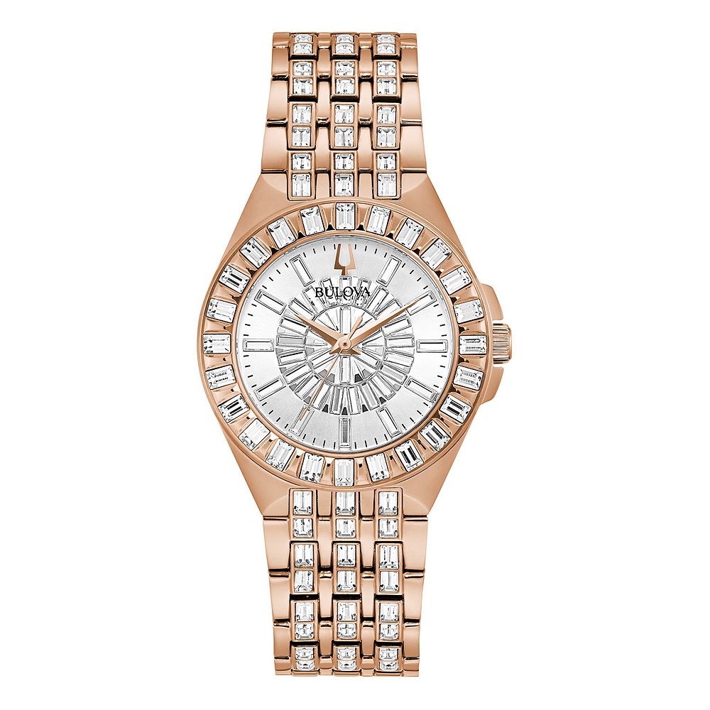 

Женские часы Bulova с кристаллами розового золота и багетом - 98L268, цвет Rose Tone