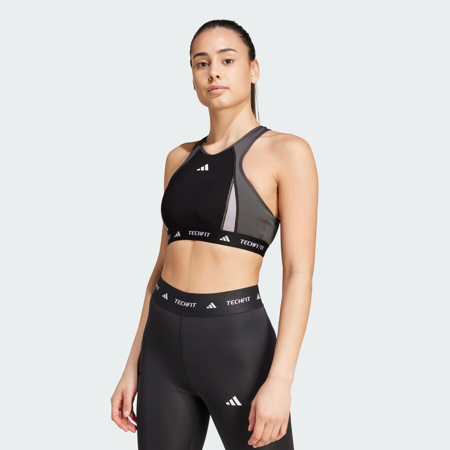 Спортивный бюстгальтер с высоким вырезом ADIDAS PERFORMANCE Techfit, черный — фото 2