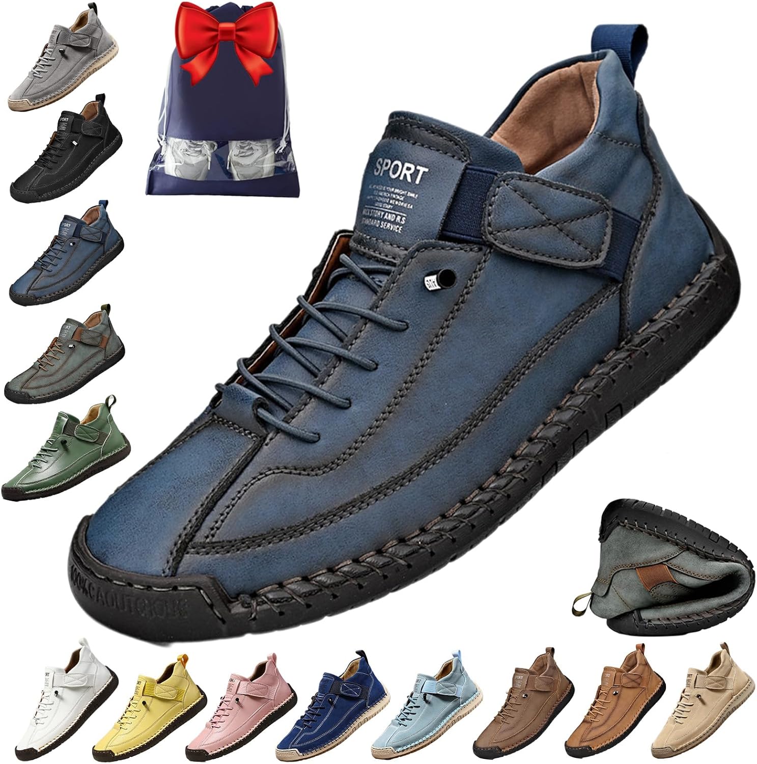 

Удобные ортопедические кроссовки, унисекс, ручная работа, кожаные удобные туфли, ботинки с мягкой ортопедической поддержкой Noclerv, синий