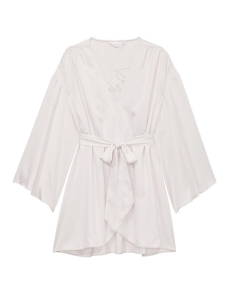 Короткий атласный халат с декором для невесты Victoria'S Secret, coconut white — фото 3