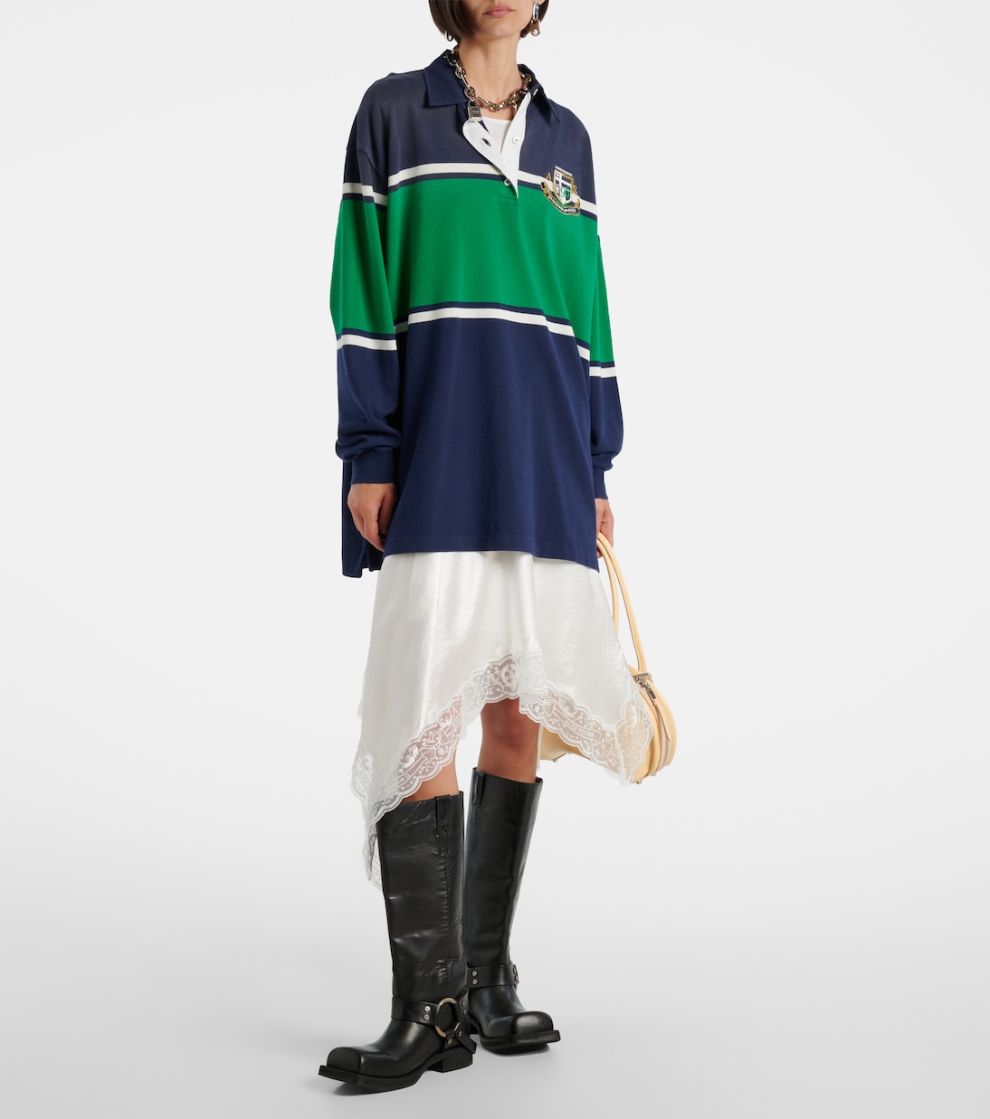 Платье-свитер поло из хлопкового джерси Acne Studios, Navy/Green — фото 2