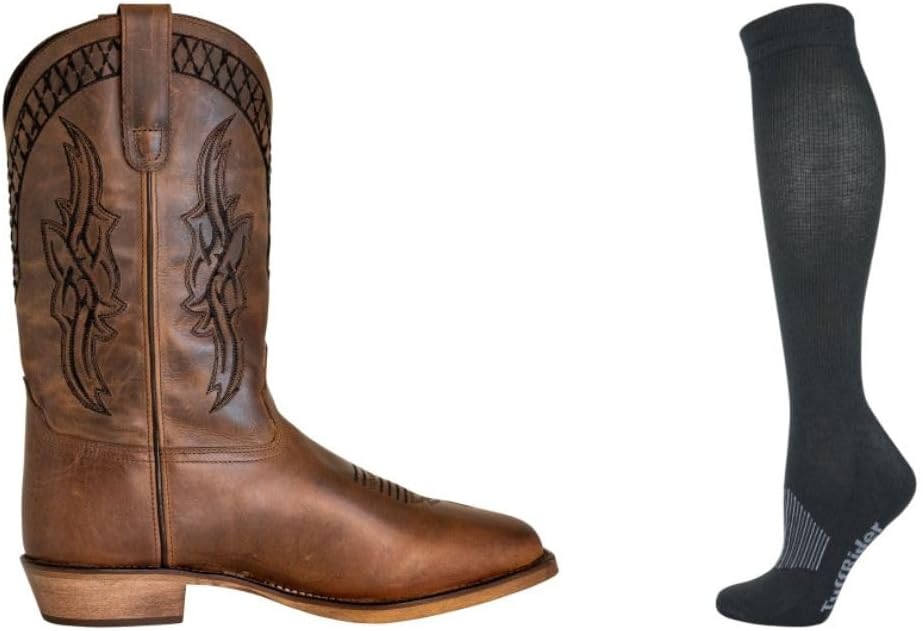 

Мужские вестерн-бутсы TuffRider Grand Canyon с широким квадратным носком - коричневые, с ассорти полосатыми носками