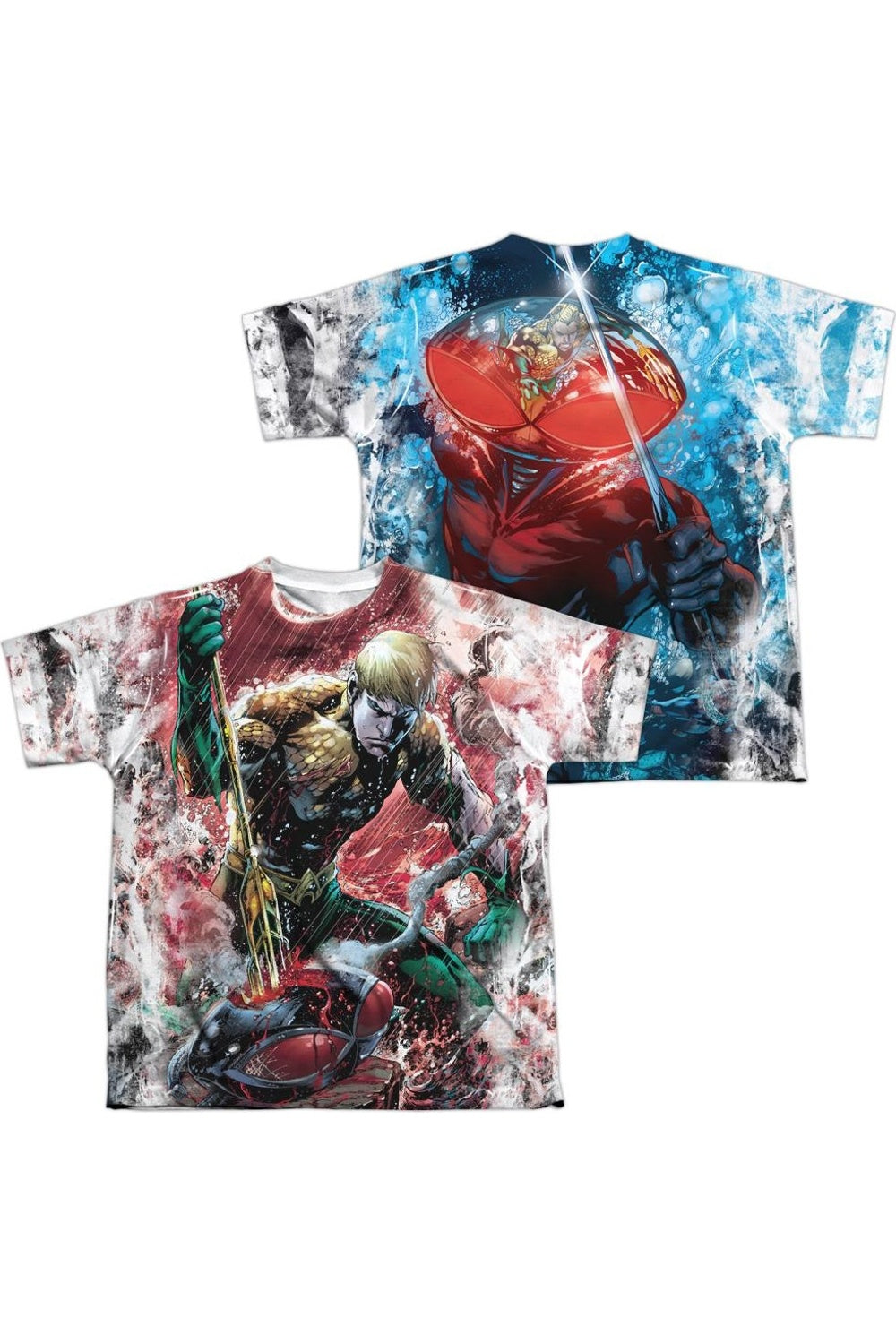 

Футболка с коротким рукавом для детей "Лига справедливости Америки: Аквамен против Манта" (принт спереди и сзади) Gildan, белый