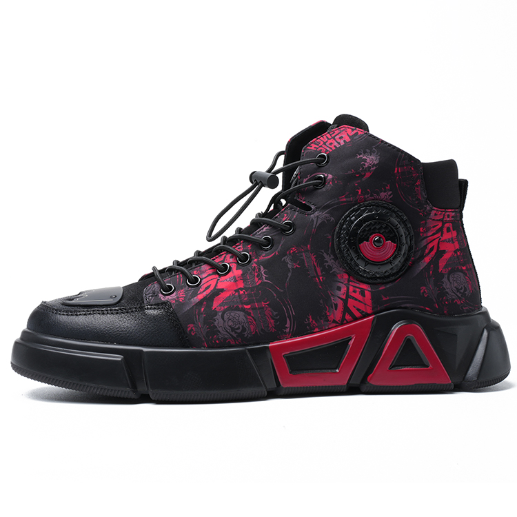 

Высокие кожаные кроссовки для скейтбординга мужские черно-красные YEDANI