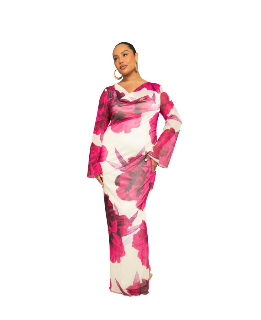 

Женское длинное платье с цветочным принтом и разрезом FASHION-SZN CURVE, Pink