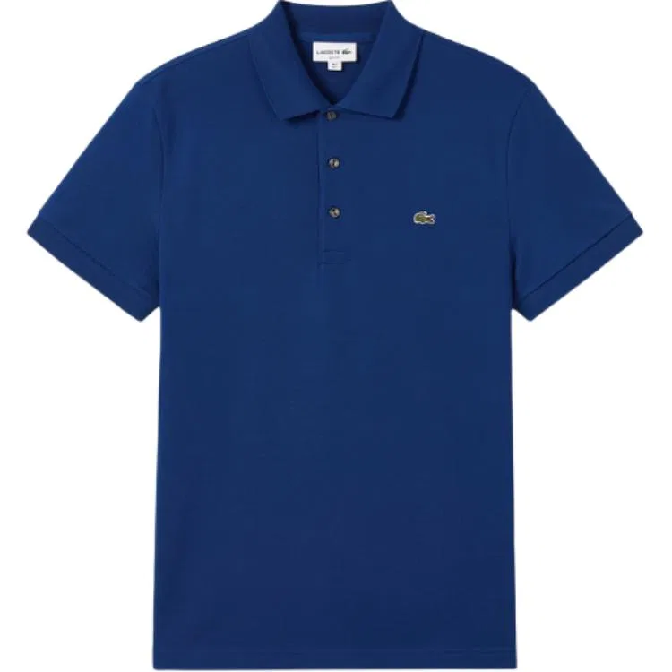 Поло Lacoste с вышитым крокодилом темно-синее