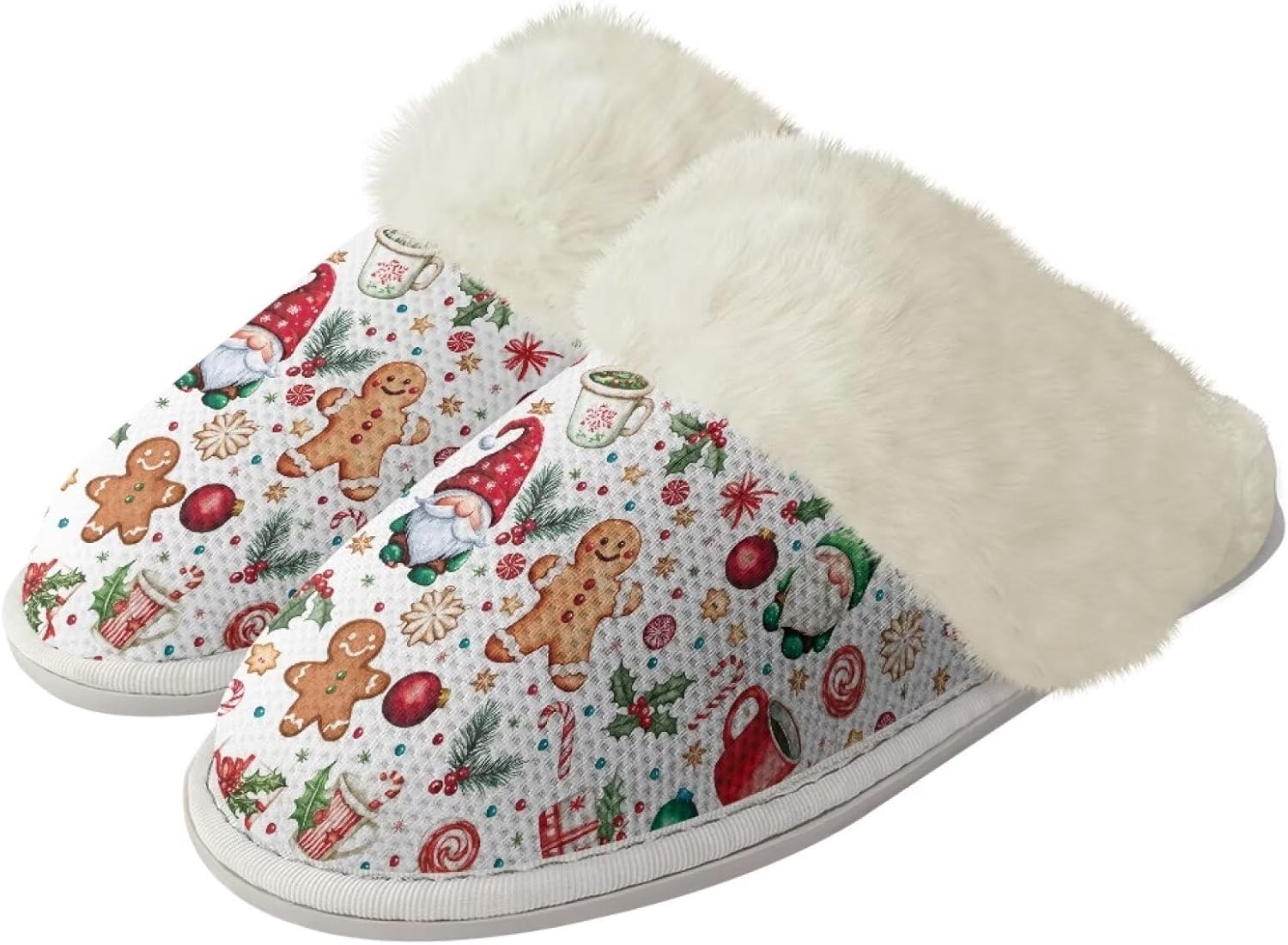 

Тапочки Srengjodk для женщин и мужчин, хлопковые фланелевые тапочки с меховой отделкой, домашние тапочки для него и для нее, размер 36-47, Chic Gingerbread Print