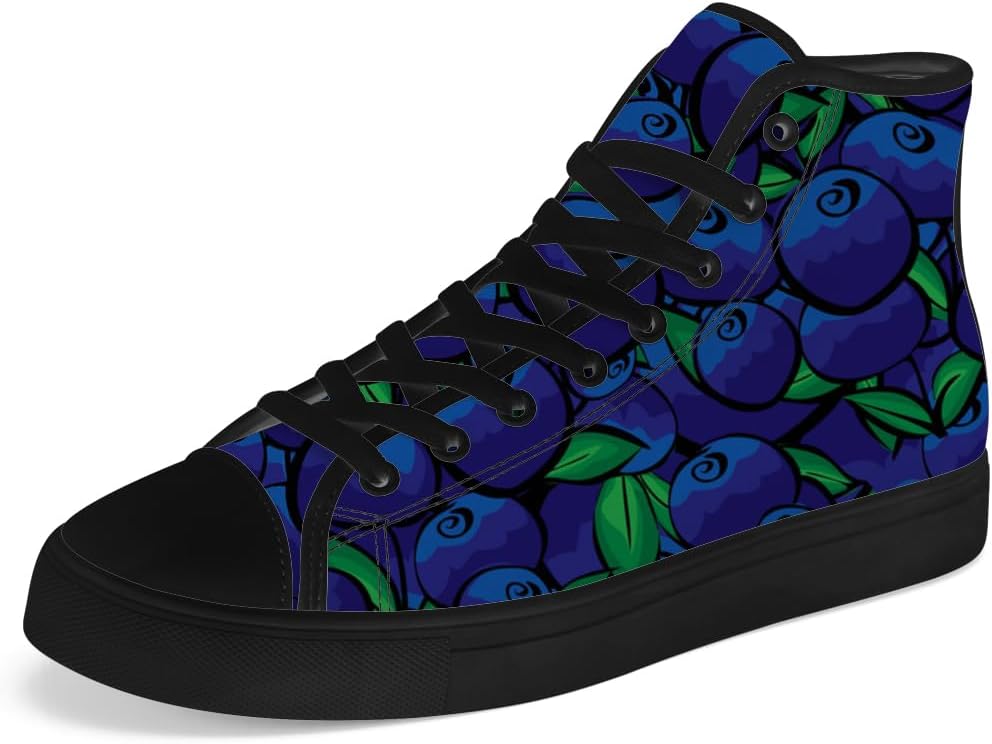 

Высокие кеды из холщовой ткани с черникой, фруктовые высокие кеды на шнуровке, повседневная обувь, подарки для мужчин и женщин Chebing, синий