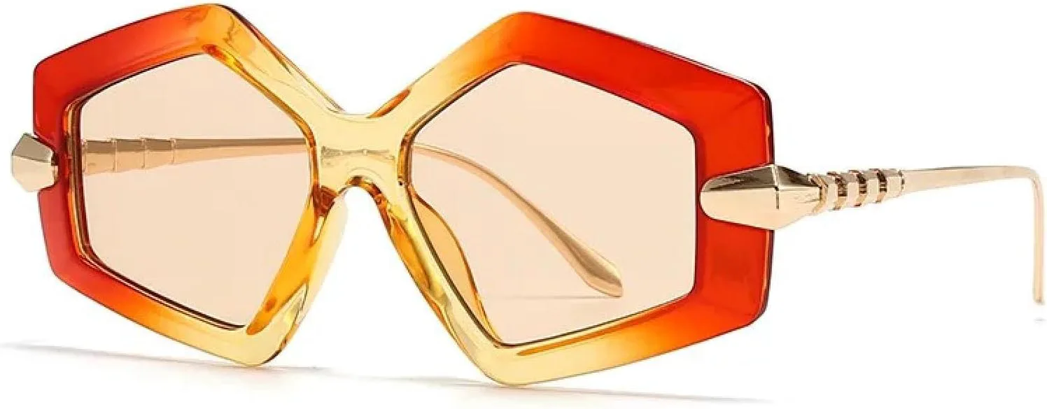 

Винтажные солнцезащитные очки большого размера для женщин и мужчин, роскошные, в стиле панк, с крупной металлической оправой TVTBBVV, Red Yellow Champagne