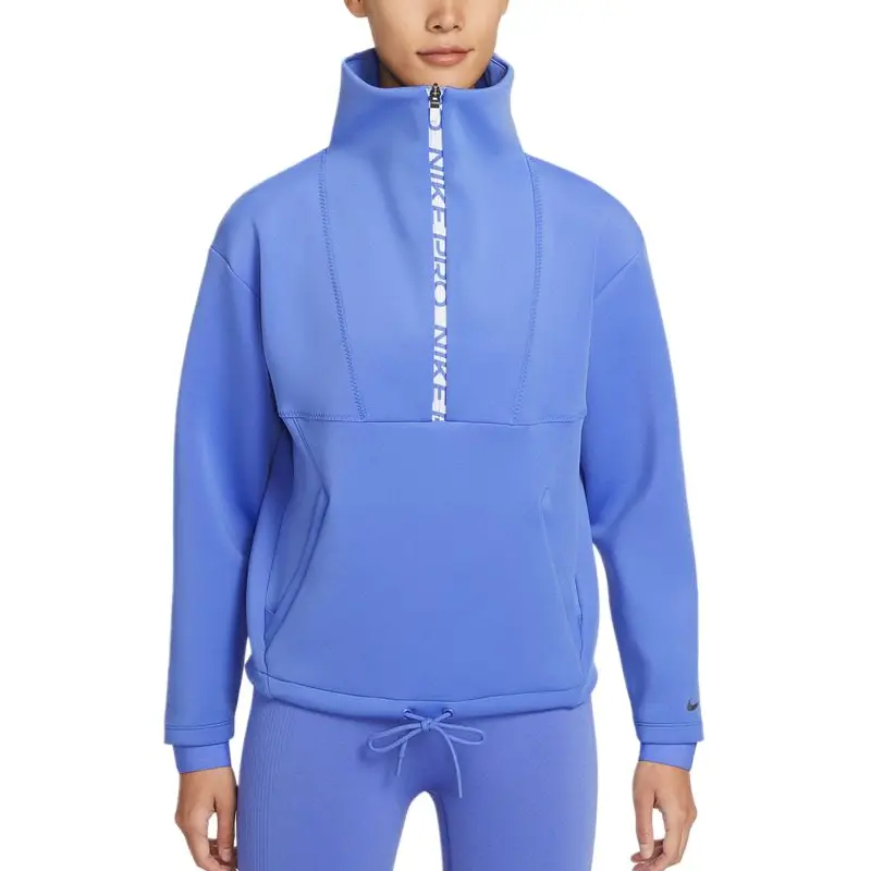 

Nike Pro Sweatshirts Женская худи с воротником-стойкой, синяя, умеренный крой
