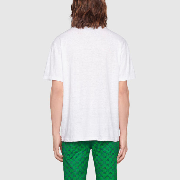 Футболка Gucci Linen V-Neck T-Shirt with Double G, белый — фото 4